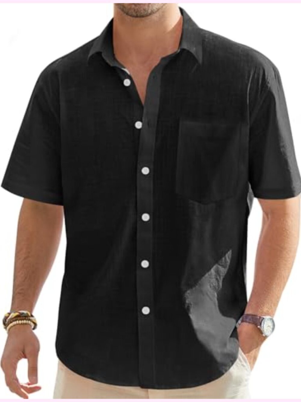 Men's Linen Shirt Short Sleeve Cotton Linen Casual Button Down Summer Beach